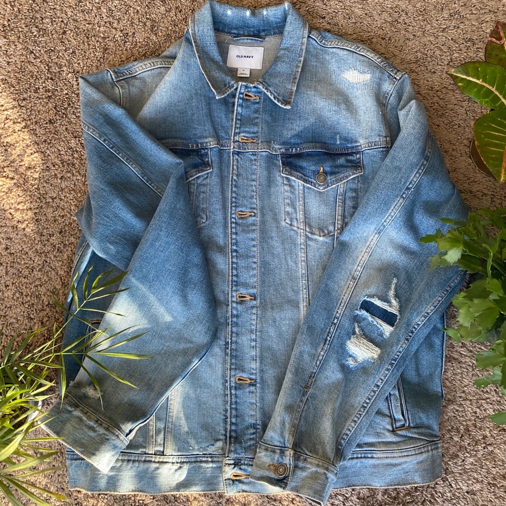 Old Navy Light Blue Washed/Ripped Jean Jacket